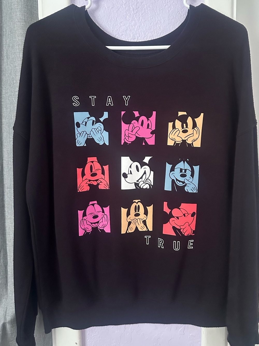 Disney Black Crewneck Sweatshirt with Multicolor Character Panels